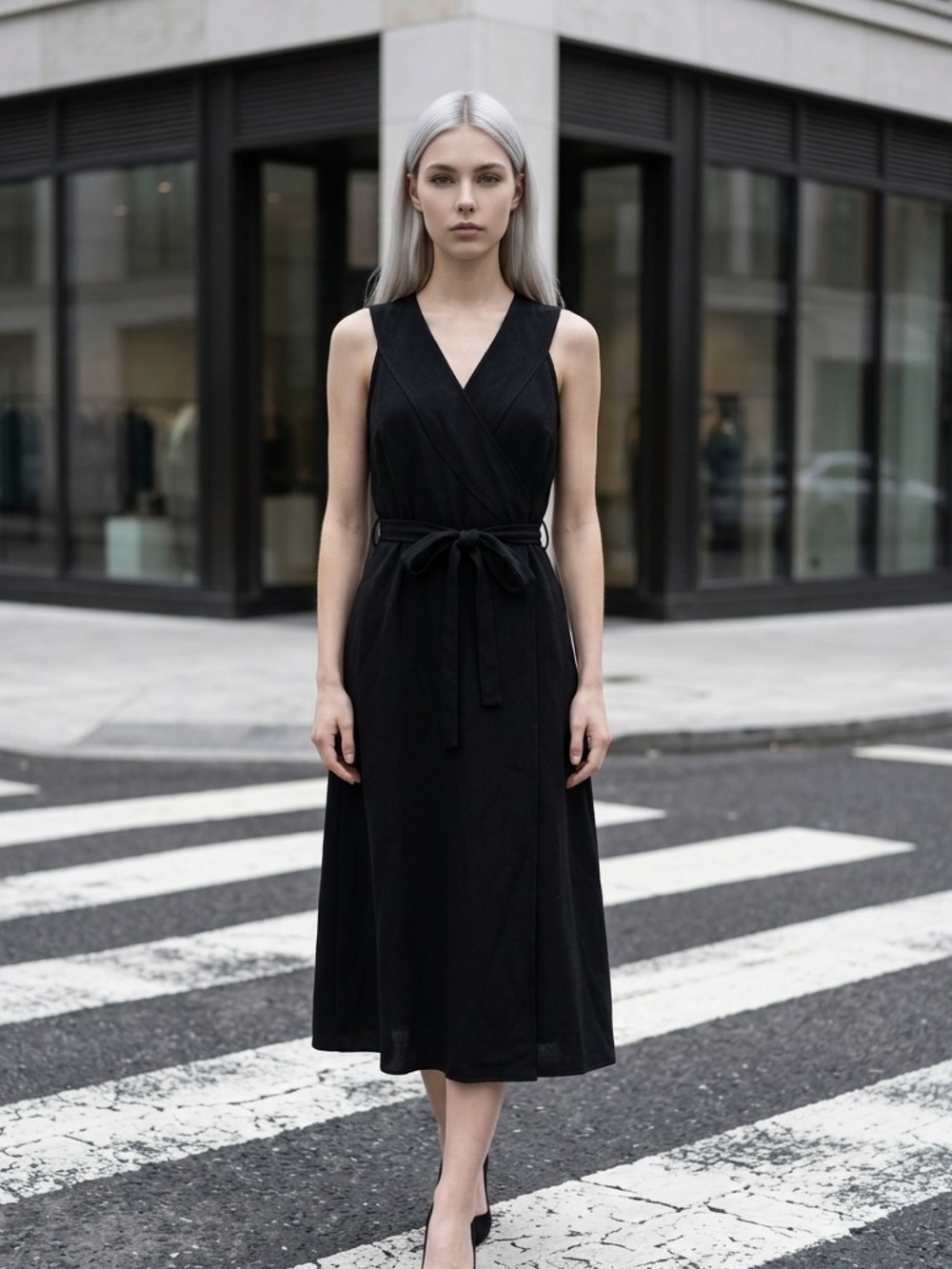 Rodeo Show Black Sleeveless Wrap Maxi Dress with Tie Waist